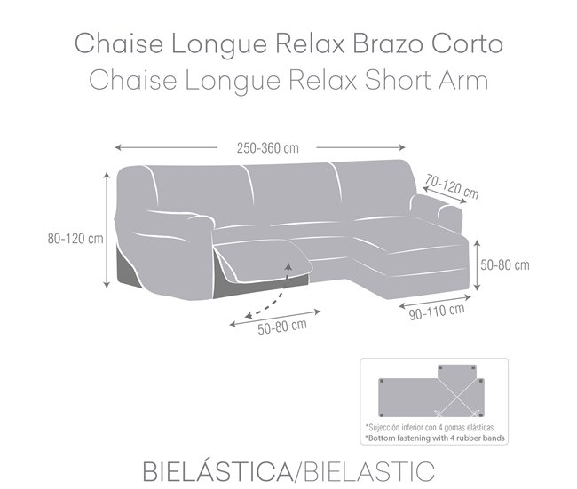 Funda Sofá Relax Bielastica Adaptable Chaise Longue Brazo Corto Marron
