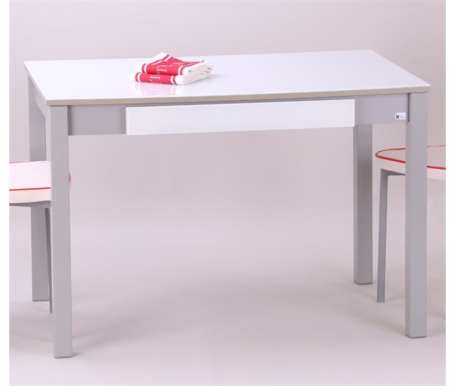 Mesa de cocina SALSA. Fija. CRISTAL. 110x70cm. Blanco Óptico Blanco Brillo