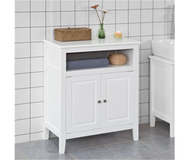 Armario con Pie Mueble Auxiliar para Baño Armario de Baño con 1 Puerta y 3  estantes Blanco 48x24x96 cm BZR39-W SoBuy ES