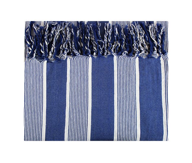 Acomoda Textil – Colcha Multiusos para Sofá y Cama, Mandala con Flecos. Azul