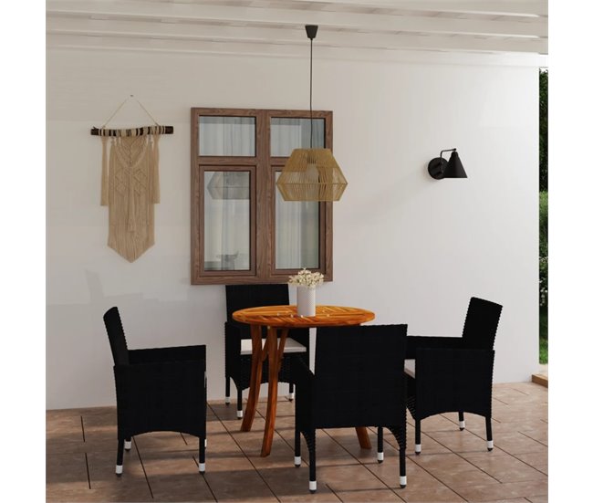 Conjunto de jardín 4 sillones+1 mesa con cojín Negro