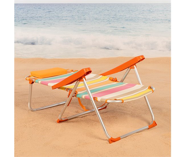 Aktive Silla de playa plegable y reclinable 5 posiciones c/cojín y asa hombro Multicolor