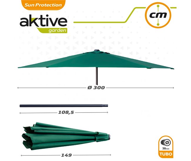 Parasol hexagonal 300 cm color verde mástil aluminio Aktive Garden Verde