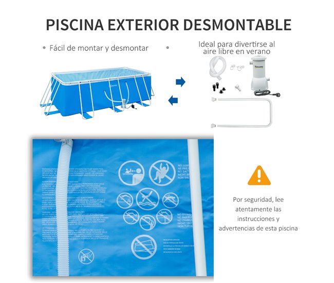 Piscina Desmontable Tubular Outsunny 848-030V90BU Azul