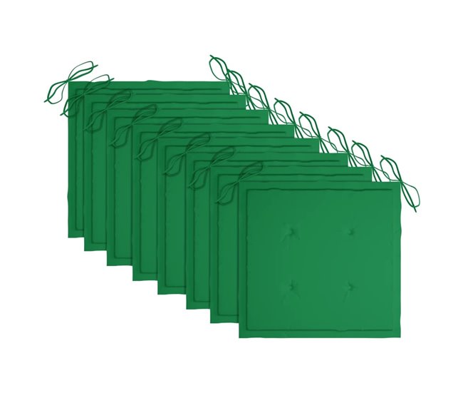 Set 8 Sillas apilables de jardín de madera de teca con cojines Verde Oscuro