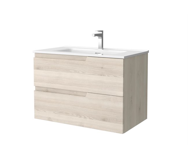 Mueble de Baño en KIT (sin lavabo) serie HOLA ancho 60cm dos cajones Roble  fondo estándar 45cm