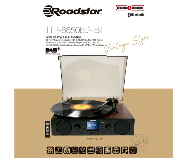 Tocadiscos Roadstar TTR-8850ED+BT Negro