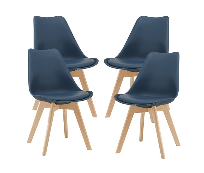 Set de 4x sillas de comedor Fläten estilo escandinavo madera Azul