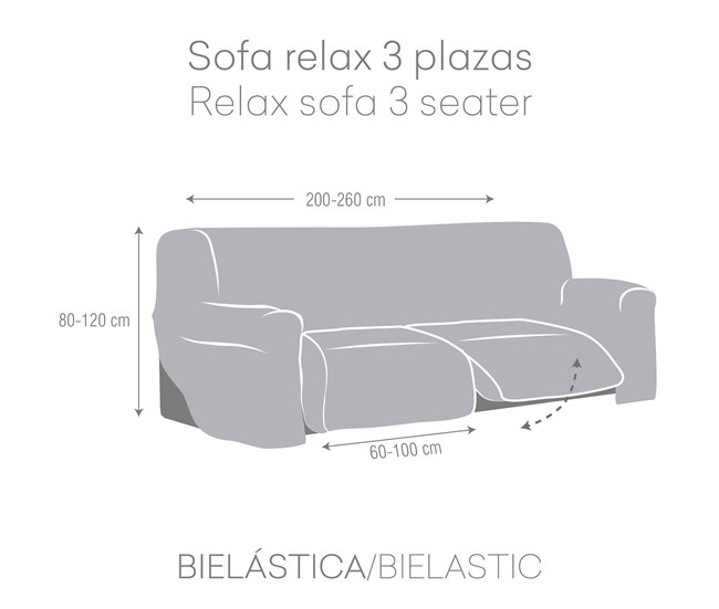 Funda Sofá Relax Bielastica Adaptable 3 Plazas Gris Oscuro