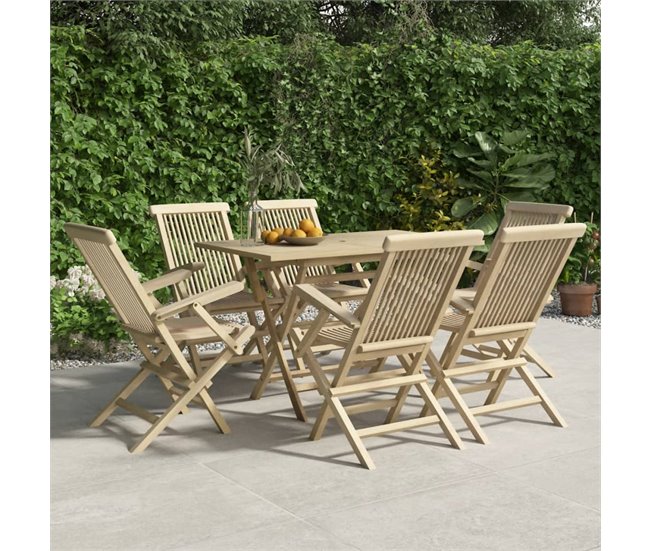 Set 6 sillas de jardín plegables de madera maciza Gris