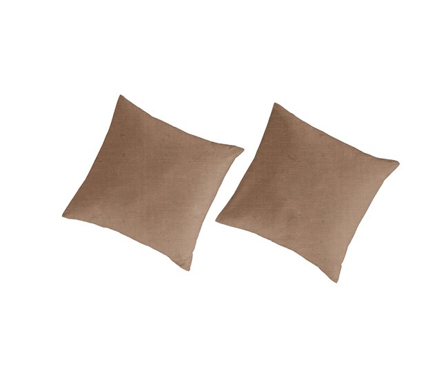 2 Fundas de almohada lisas lino/algodón orgánico Marron Claro