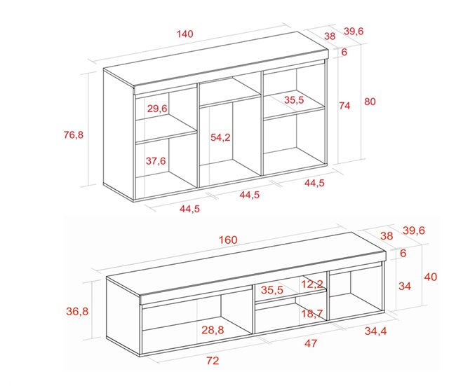 Pack de Muebles de Salón - Aparador + Mueble de TV - Estilo Nórdico 160 Roble