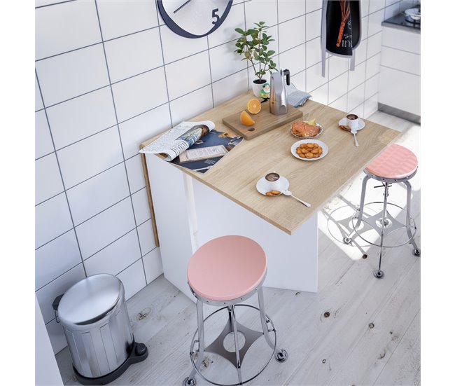 Mesa de cocina ETNA. Extensible. DM. 77x31/140cm. Natural-blanco Blanco/ Madera