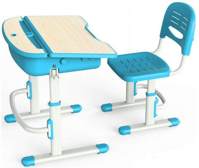 Escritorio y silla - SMART - ajustable escritorio con cajón para niños ergonómico 70x54 Azul