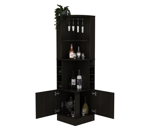 Mueble bar esquinero Syrah, con soporte para copas 46 Negro