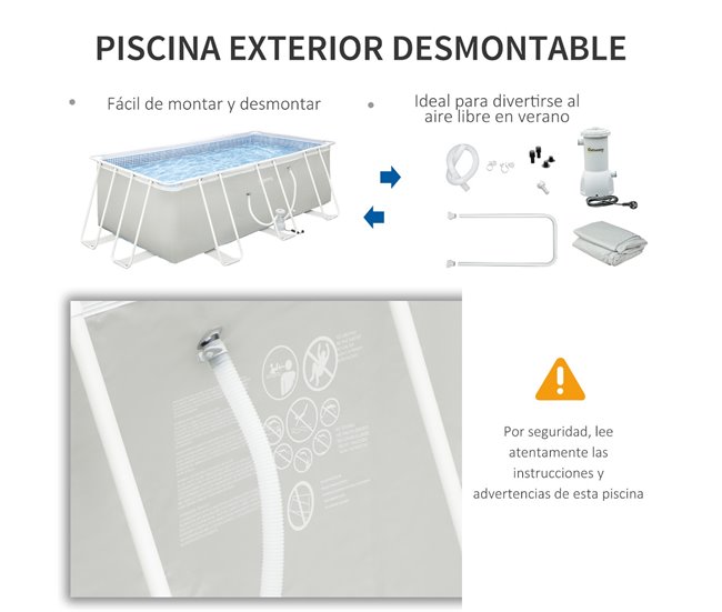 Piscina Desmontable Tubular Outsunny 848-030V90LG Gris