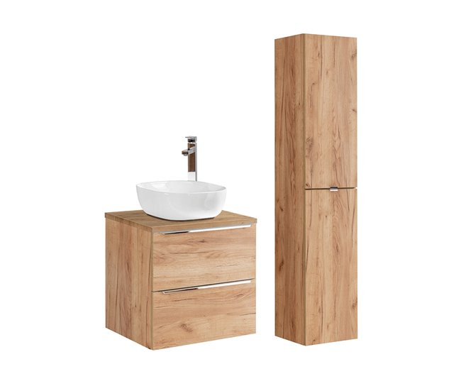 Conjunto mueble lavabo individual y columna April 46 Madera