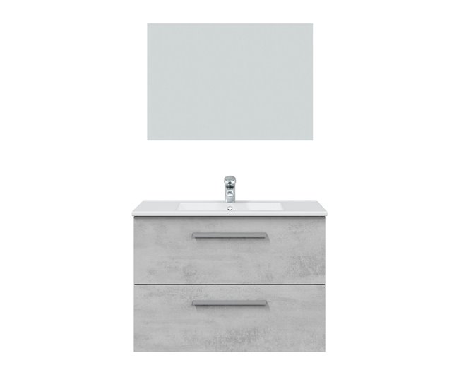 Mueble baño suspendido Axel 2 cajones, espejo y lavabo, Cemento Cemento