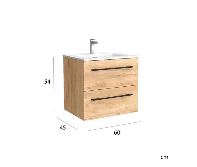 Mueble de baño Morai con tirador  | Lavabo de porcelana 60 Roble