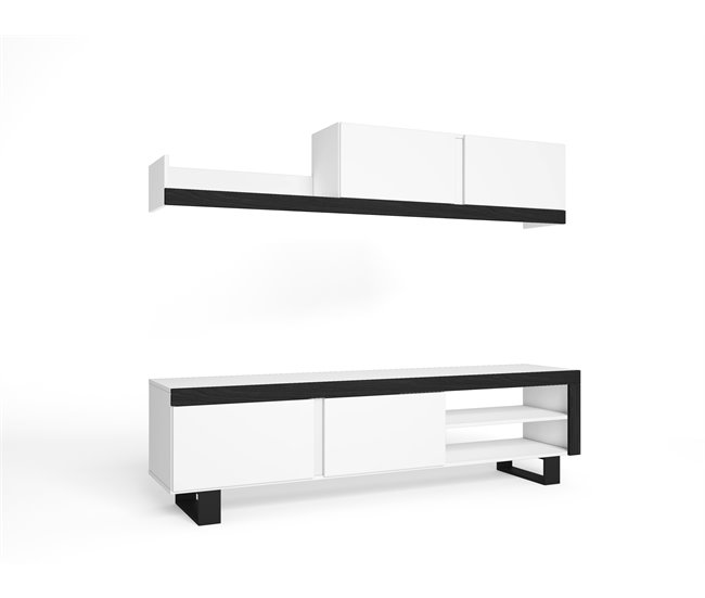 Mueble de Salón IDEM Naturale con patas - Blanco/Negro - 200x180x40cm Blanco/ Negro