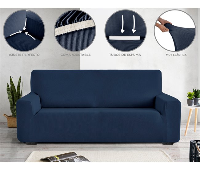 Eiffel Textile Funda de Sofá Elástica Adaptable. Protector cubre sofa Milan. 4 Plazas Azul