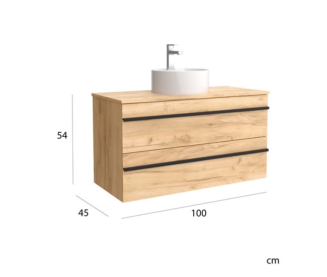 Mueble de baño BORN con perfil de tirador | Lavabo sobre encimera 100 Roble