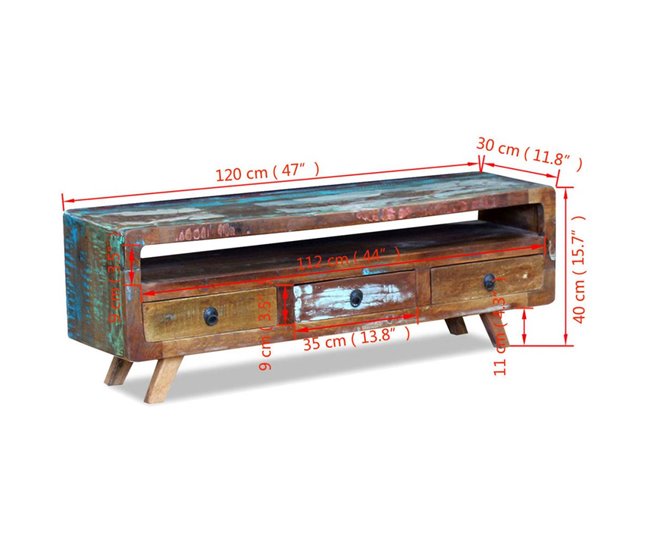 Mueble TV cajones madera reciclada estilo antiguo 2502100 Marron