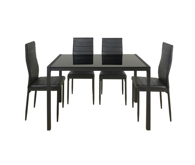 Conjunto de mesa + 4 sillas JET. Mesa y sillas fijas. negro Negro