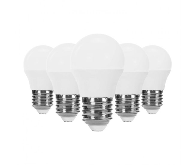 Pack 5 Bombillas Led Esférica E27 6w Equi40w 470lm 15000h Blanco