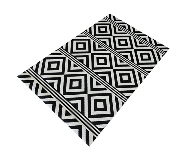 Acomoda Textil – Alfombra Vinílica Hidráulica para Hogar. 80x150 Blanco/ Negro