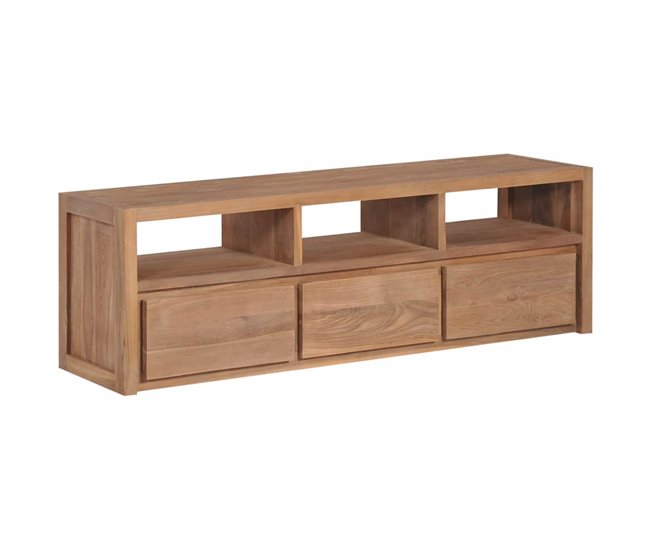Mueble TV madera teca maciza acabado natural compartimentos 2502183 Marron