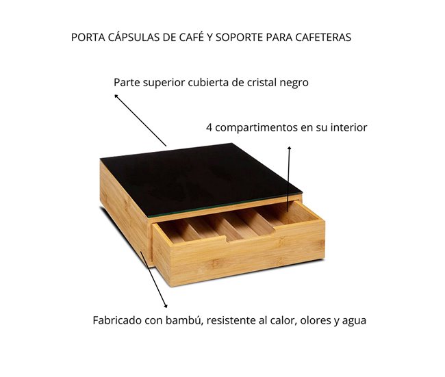 Acomoda Textil – Porta Cápsulas de Bambú de 4 Compartimentos. Negro