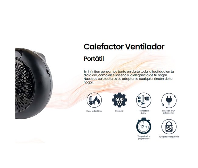 Calefactor ventilador Infiniton HWS-6AC Potencia 600 W Negro