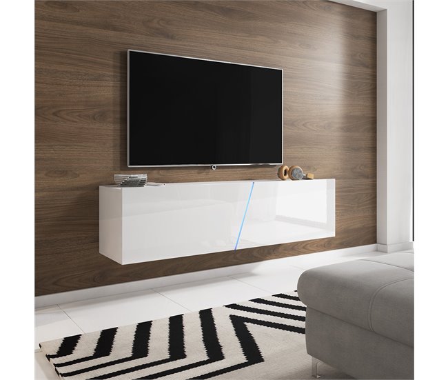 Mueble TV de suelo o pared 2 puertas 1 con LED Maelie 160 Blanco