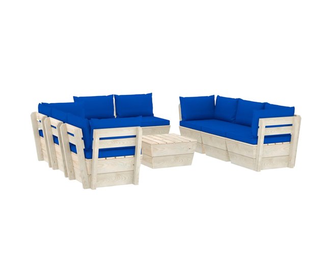 Muebles de jardín de palets 9 piezas y cojines madera de abeto Azul Marino