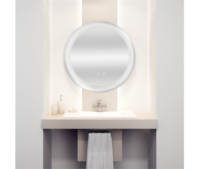 Espejo de pared con LED Maratea para baño antivaho redondo 80x3 Plata