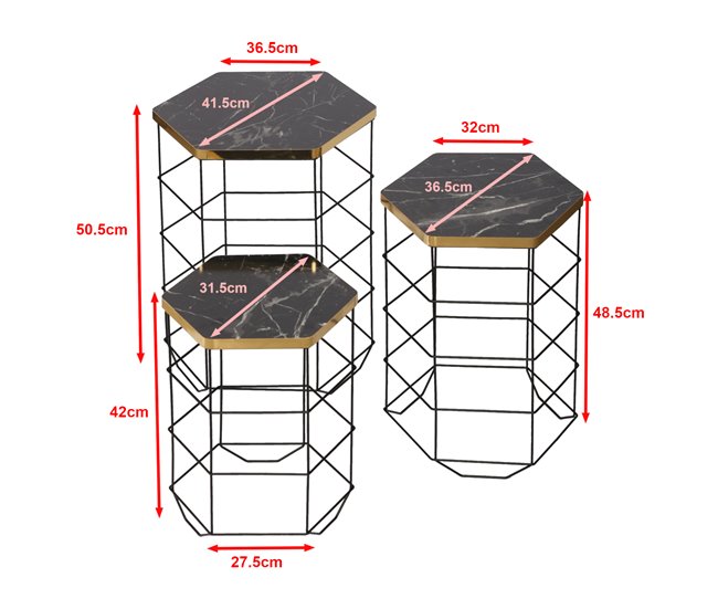 Set de 3 mesas auxiliares Hørning metal/aglomerado Negro