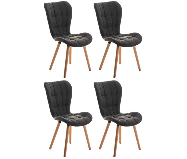Set de 4 sillas de comedor Elda tapizadas en tela Gris Oscuro