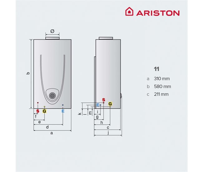 Calentador a gas atmosférico instantaneo, ARISTON, Blu Control X 11 litros, Gas  Butano/Propano, No incluye Kit de salida de humos