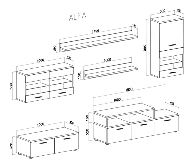 Mueble para Salón - Iluminación LED - Modelo Alfa II 250 Blanco