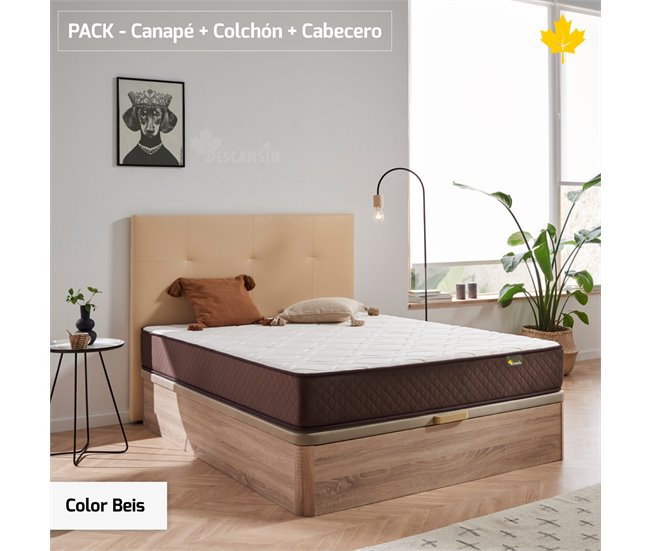 Pack Colchon + Cabecero + Canape Abatible Descansin 160x200 Beige