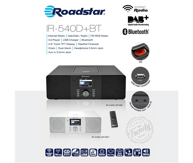 Microcadena Roadstar IR-540D+BTWH Negro