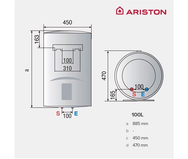 Termo eléctrico, Ariston, Lydos R 100 litros + Soporte de pared Instafix, Vertical Blanco Lacado