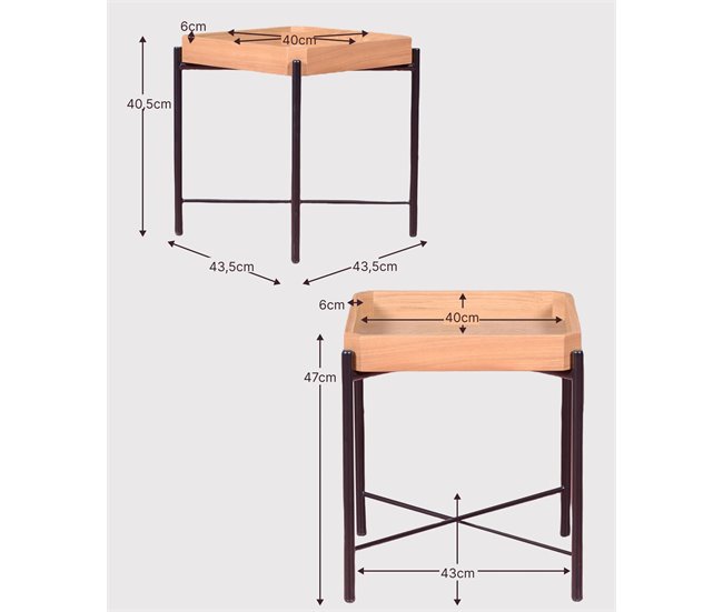 Set de mesas auxiliares en madera de fresno natural - Earth 44x44 Negro