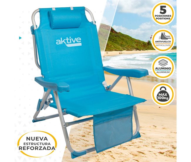 Silla mochila plegable aluminio Aktive Beach 5 posiciones Azul