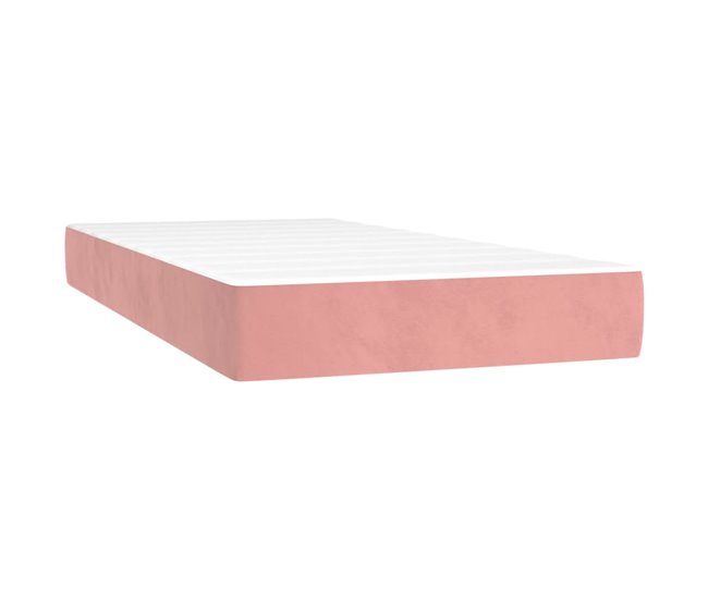 Cama box spring colchón y LED terciopelo - Bloques con cuadros 100x200 Rosa