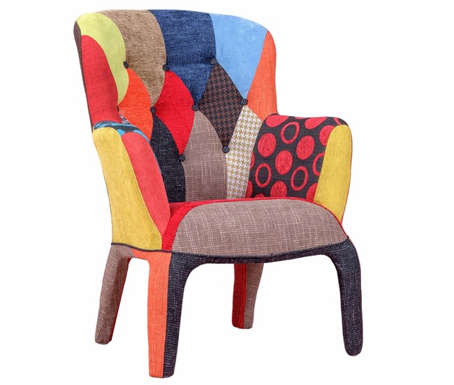 Sillón vintage tapizado en tela patchwork - Capitone Multicolor