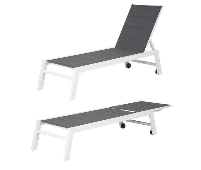 Conjunto de tumbona y mesa auxiliar BARBADOS de textileno y aluminio Blanco/ Gris