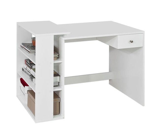 Mesa de Escritorio con un cajón y 4 estantes FWT35-W SoBuy Blanco