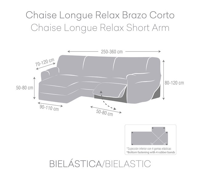 Funda Sofá Relax Bielastica Adaptable Chaise Longue Brazo Corto Crudo